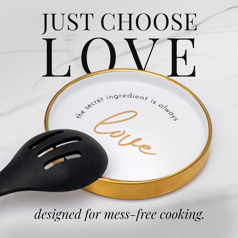 styled settings Black & White Checkered Utensil Holder Set – Large Ceramic Kitchen Utensil Holder for Countertop with Gold Spoon Rest – Stylish Checkered Kitchen Decor & Organizer - Image 5